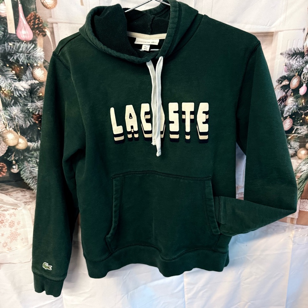 (Med.) Men’s Lacoste Dark Green French Terry Knit Hoodie